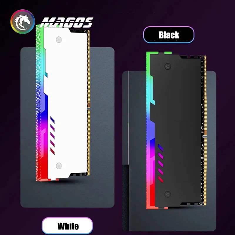 Computer Memory Heatsink RGB Ram Cooler RGB DDR4 DDR3 Armor Shell Vest 5V Addressable Led, Black/White 2Pcs Pack