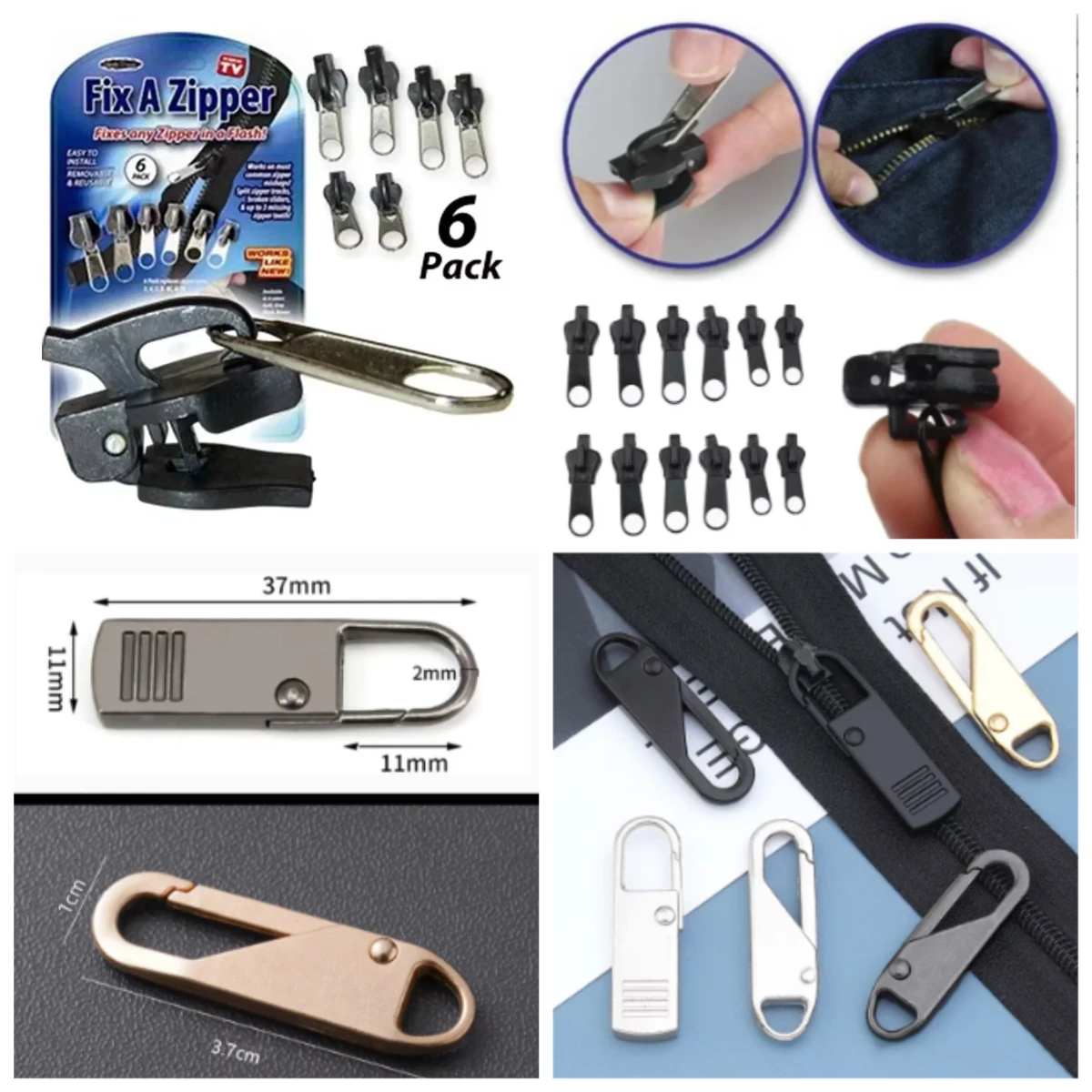 5/6/10PCS Zippers Repair Kit Universal Instant Zipper Repair Replacement Zipper Sliding Teeth Rescue Zipper Head zipper pull