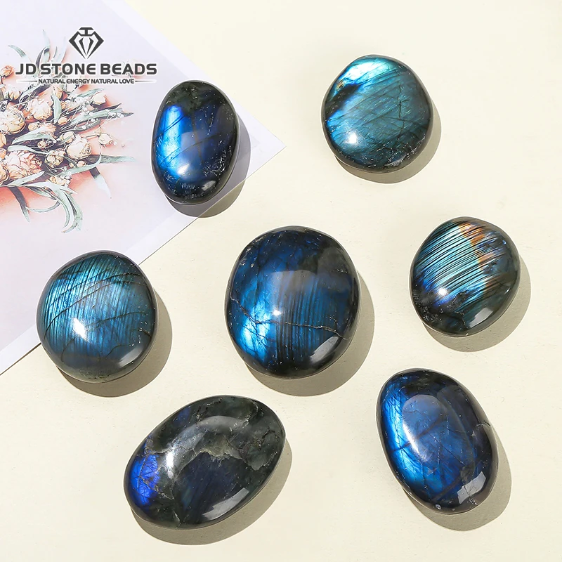 1Pc Natural Labradorite Palm Rock Stone Blue Flash Healing Polished Moonstone Stress and Anxiety Therapy Home Decoration Gifts