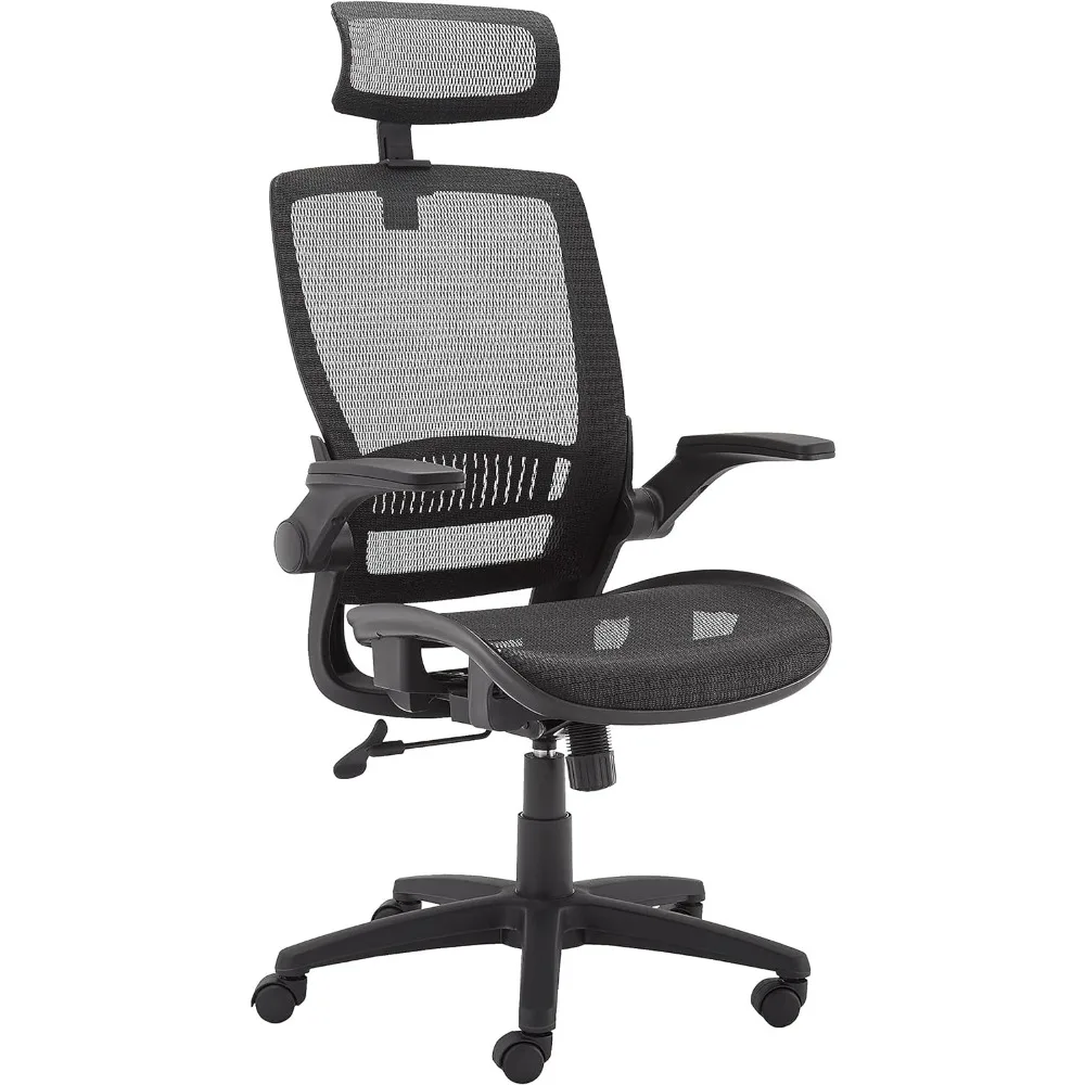 

Ergonomic Adjustable High-Back Chair with Flip-Up Arms and Headrest, Contoured Mesh Seat - Black, 25.5"D x 26.25"W x 49.25"H