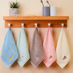 Cotton small square towel cartoon embroidered plain color hook children's square towel