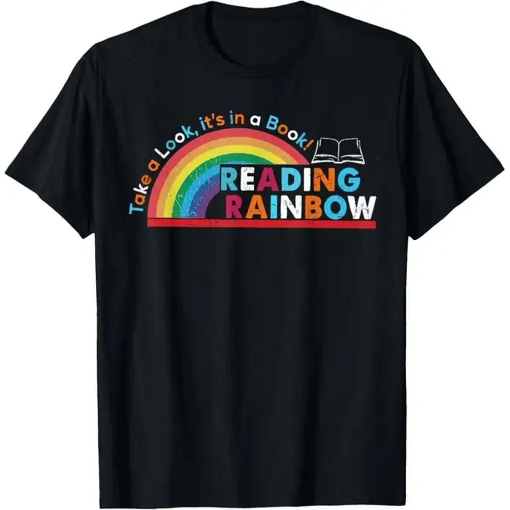 [100% Cotton] Take A Look A Book Vintage Reading Librarian Rainbow T-Shirt Golf Gift T-Shirt For Men And Women