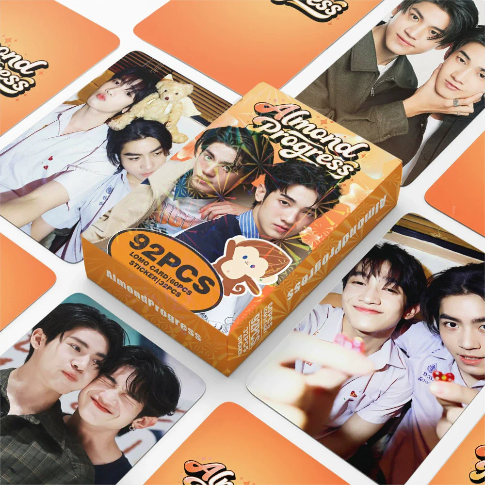 92PCS Almond Progress Lomo Cards Set 60Pcs Photo Cards +32Pcs Stickers Thai Drama Character Photocard For Fans Gift