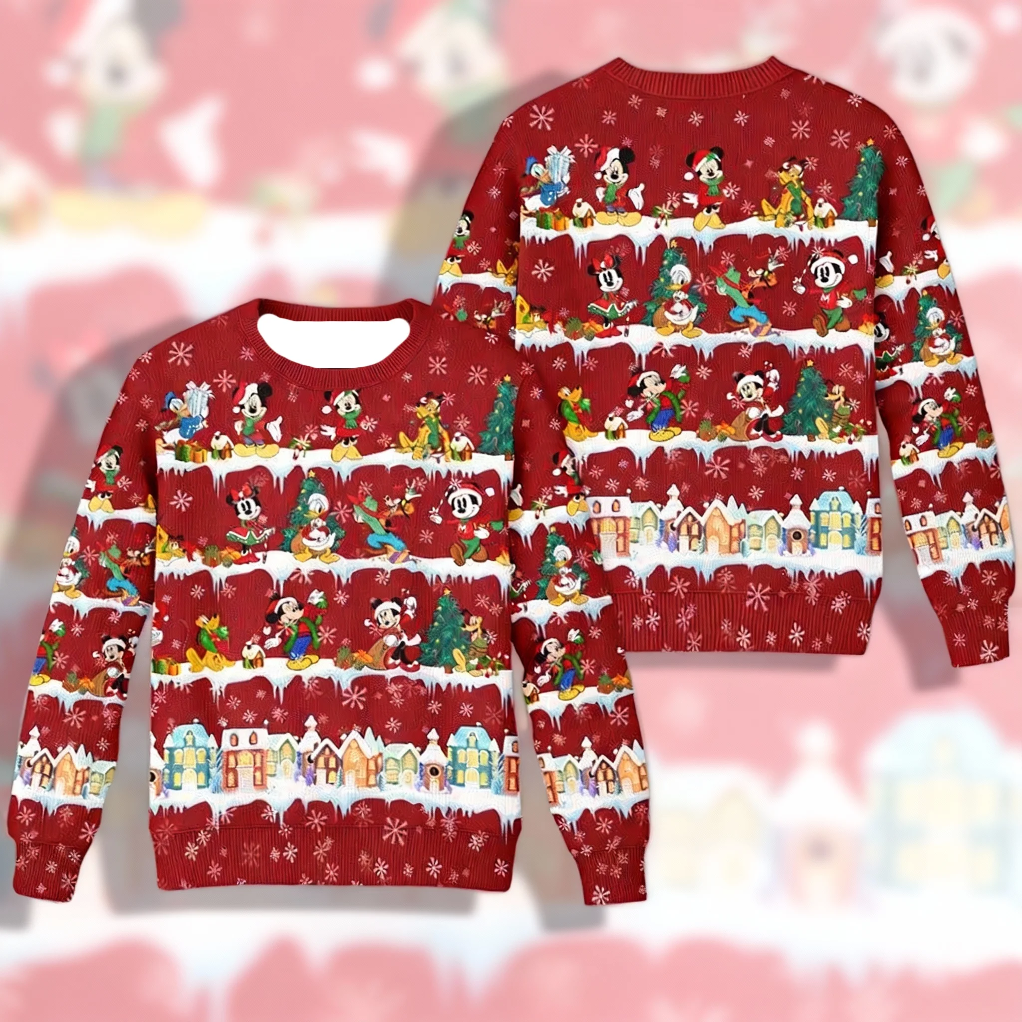 الخريف/الشتاء فيلم ديزني الرسوم المتحركة موضوع عيد الميلاد سترة قبيحة كنزة قطيفة مناسبة للبالغين والأسائل لارتداء