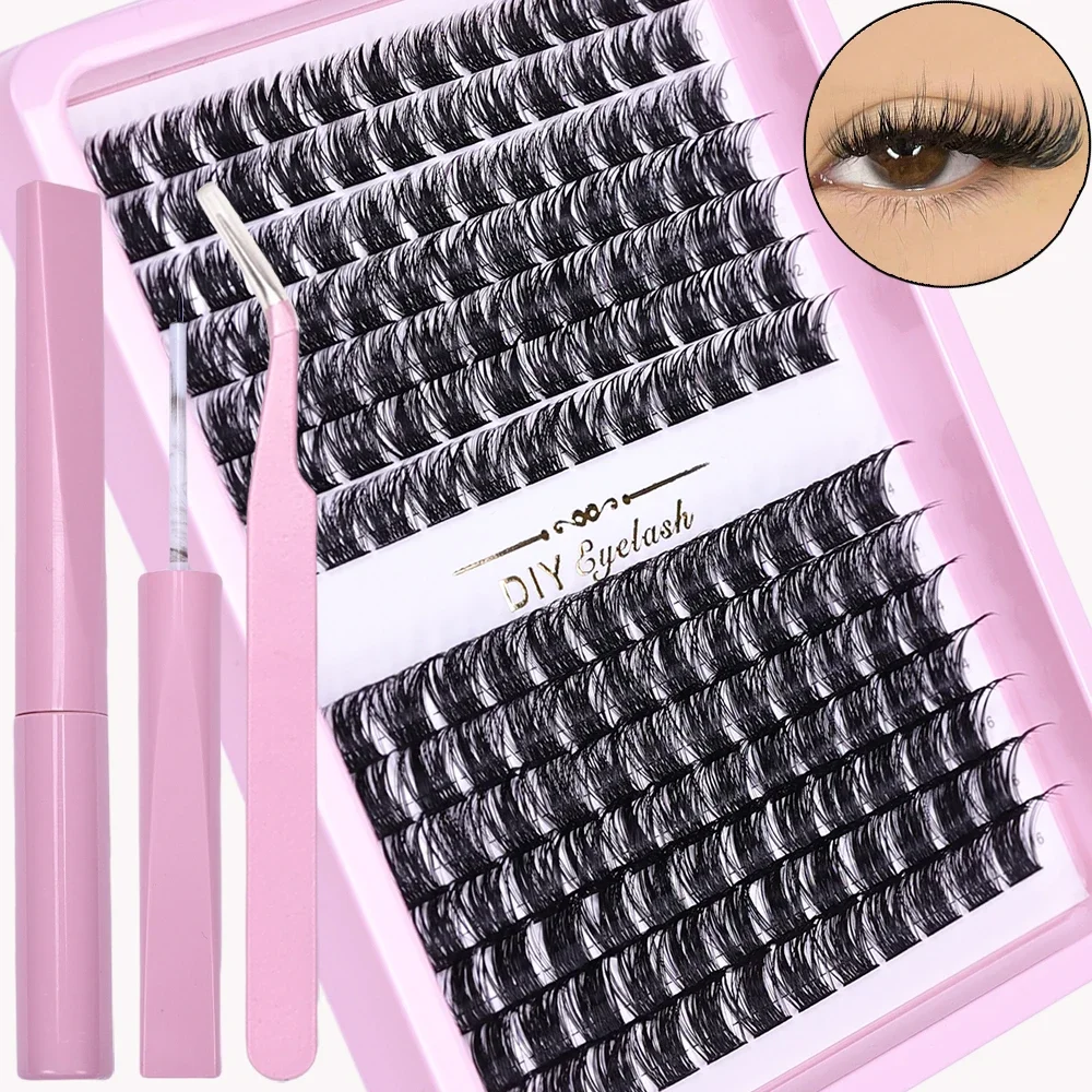 168Pcs False Eyelashes Extension Kit with Adhesive and Sealant and Tweezers, DIY Lash Extensions Set for use at home