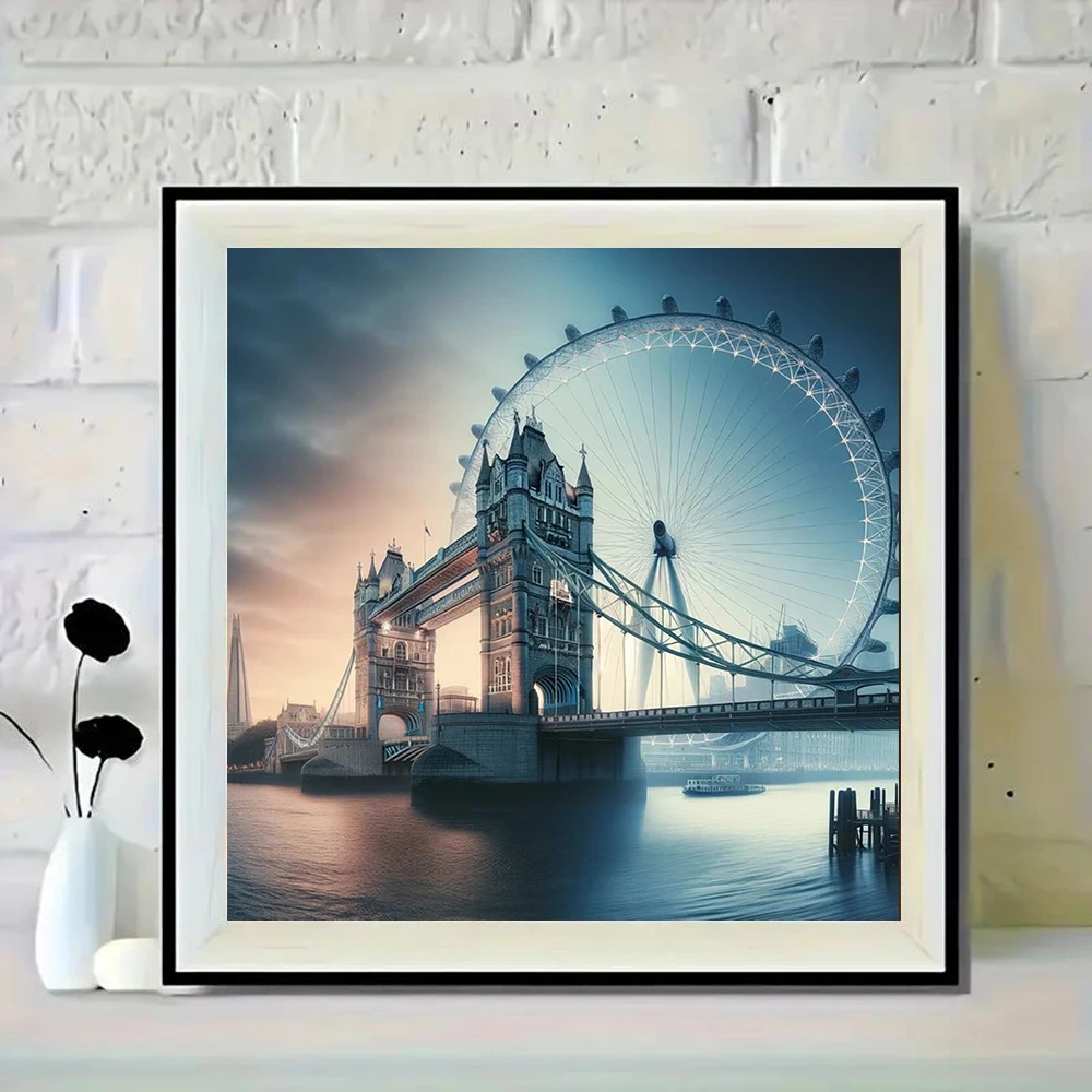 Ensemble de peinture diamant 5D, paysage de pont de grande roue, peinture diamant au point de croix, décoration de maison pour adultes, cadeau artistique