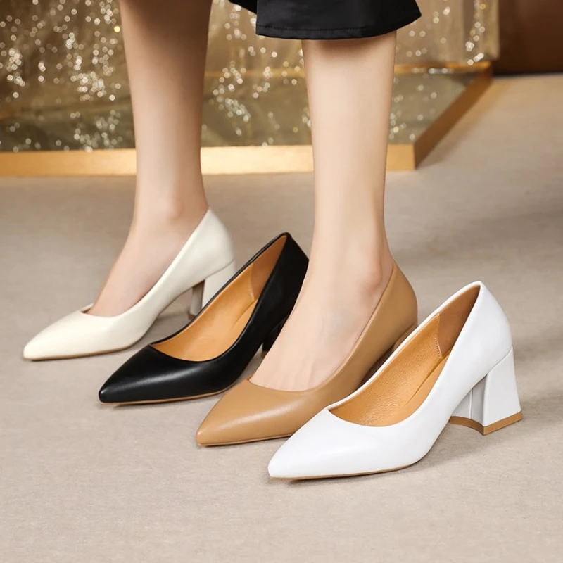 Plus Size 35-42 Basic Pumps Pointed Toe High Heels Boat Shoes for Woman Dress Shoes Shallow White Wedding Shoes Black 1130C