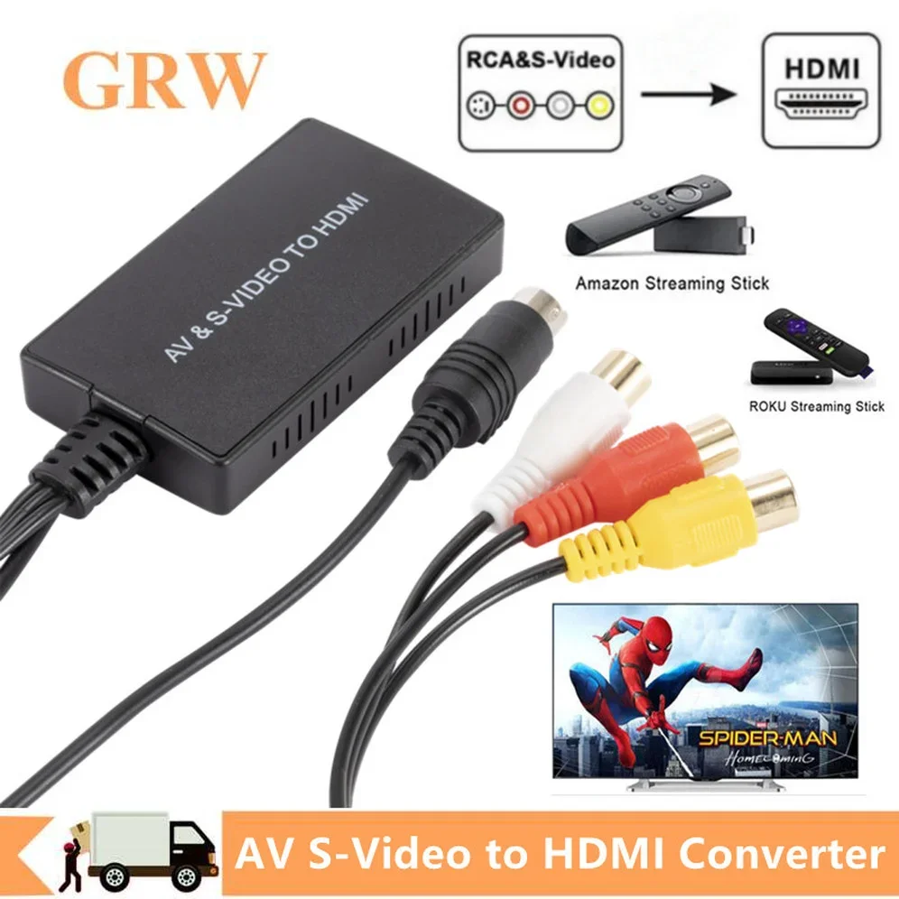 Konwerter AV S-VIDEO wideo na zgodny z HDMI dla HDTV DVD STB, kompatybilny z adapterem PS2/PS3 1080P AV RCA CVBS SVideo