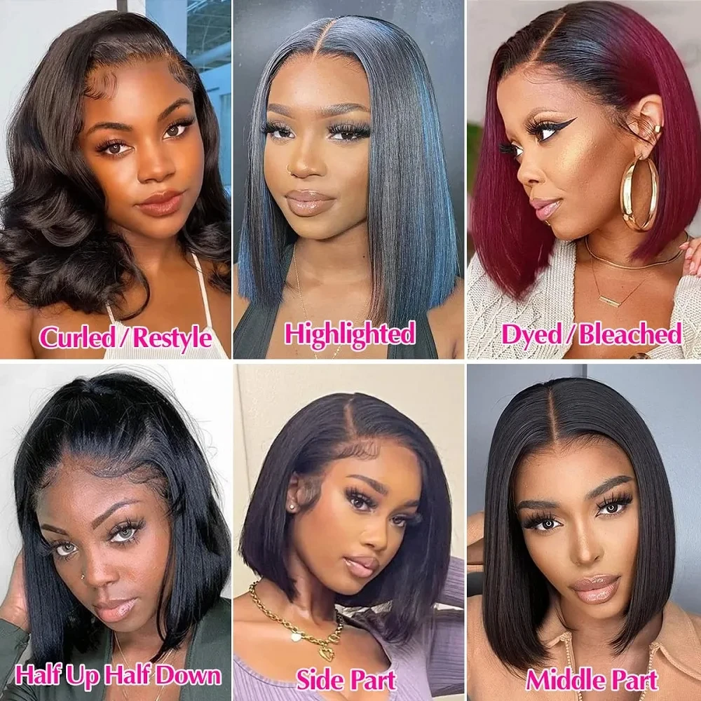 Natural Black Lace 99J Front Bob Wigs Human Hair 13x4 HD Lace Frontal Wigs Glueless Short Straight Bob Wigs for Black Women