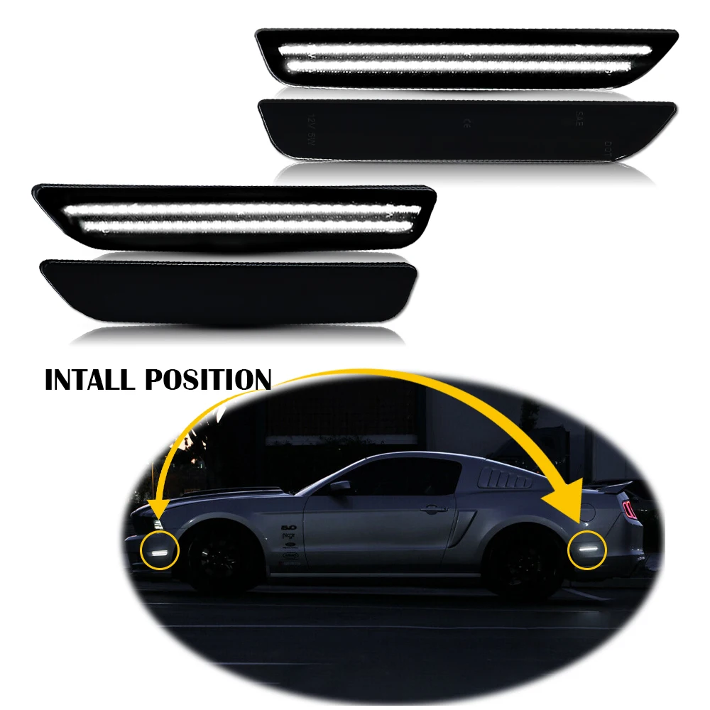 2Pcs LED Car Front Rear Bumper Side Marker Light White For Ford Mustang Base GT Shelby GT500 Boss 302 2010 2011 2012 2013 2014