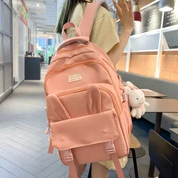 Cute Rabbit Ear Backpack for Teen Girls School Backpack Female Large Capacity Kawaii School Daypack Nylon Casual Student Bookbag