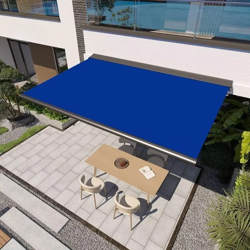 Outdoor Retractable Full Cassette Awning Heavy Modern LED Light Spanish Fabric Windproof Aluminum Alloy Frame