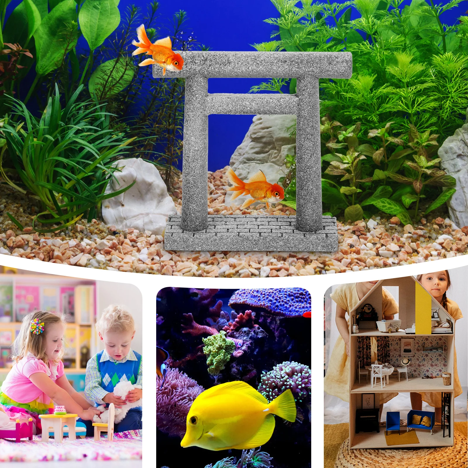 

Miniature Stone Gate Decor Durable Grey Garden L Mini Gate Decorations Props Japanese Craft Mini House Yard Statues
