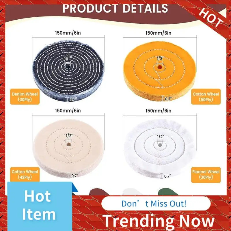 Entrega en 24 horas para amoladora de banco, 8 Uds., Kit de ruedas para pulir y pulir de 6 pulgadas, incluye orificio para cenador de 1/2" y 4 juegos de componentes para pulir,