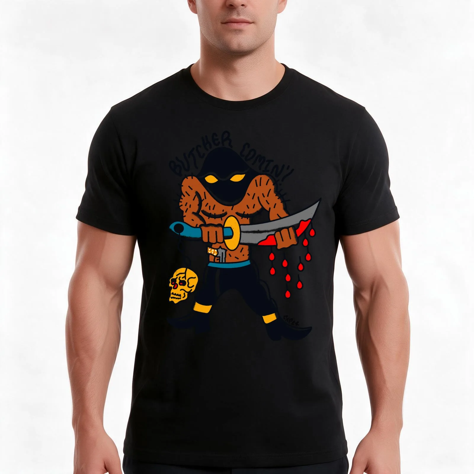 Butcher Comin’! T-Shirt Summer Casual Cotton Tee Oversized Streetwear Tops Vintage Graphic Print Loose Fit Short Sleeve