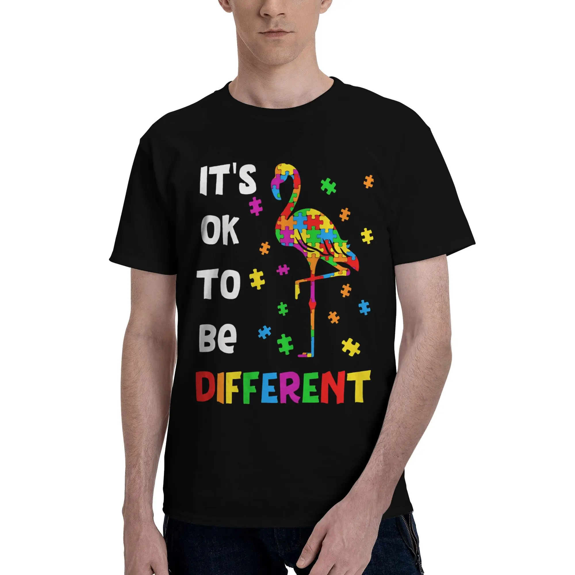 It's Ok To Be Different Flamingo autism Merch Unisex T Shirt Pure Cotton Tee Print  T-shirt Clothing