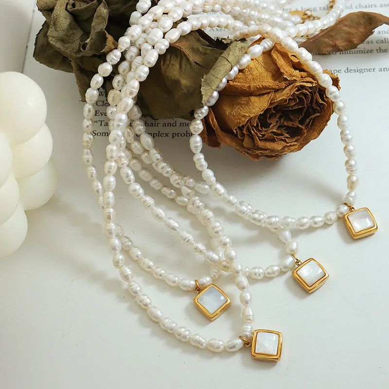 Baroque Freshwater Pearl Necklace Natural White Sea Shell Pendant Clavicle Chain Dinner Party Fashion Accessories Waterproof