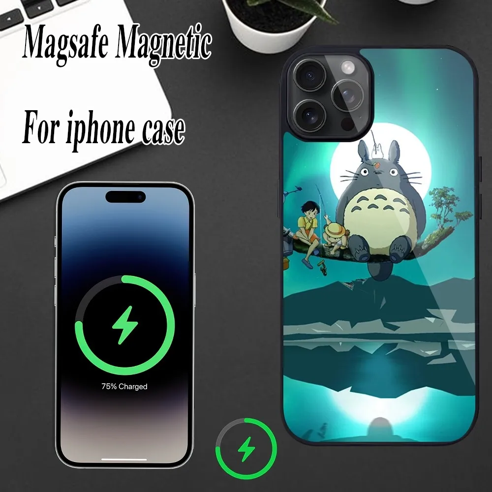 Anime Cartoon T-Totoros B-Black Phone Case For iPhone Magesafe Magnetic  12 13  15 11 Mini 14 Max Pro Plus Shell