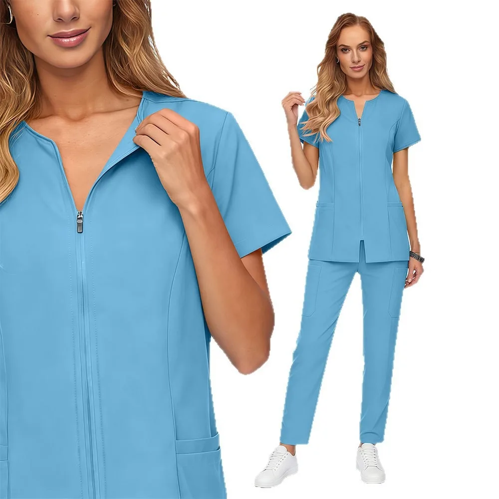 

Female Short Sleeve Scrub Tops Operating Room Medical Work Shirts Isolation Uniform for Nurses Surgeons Hospital Clinic Staff