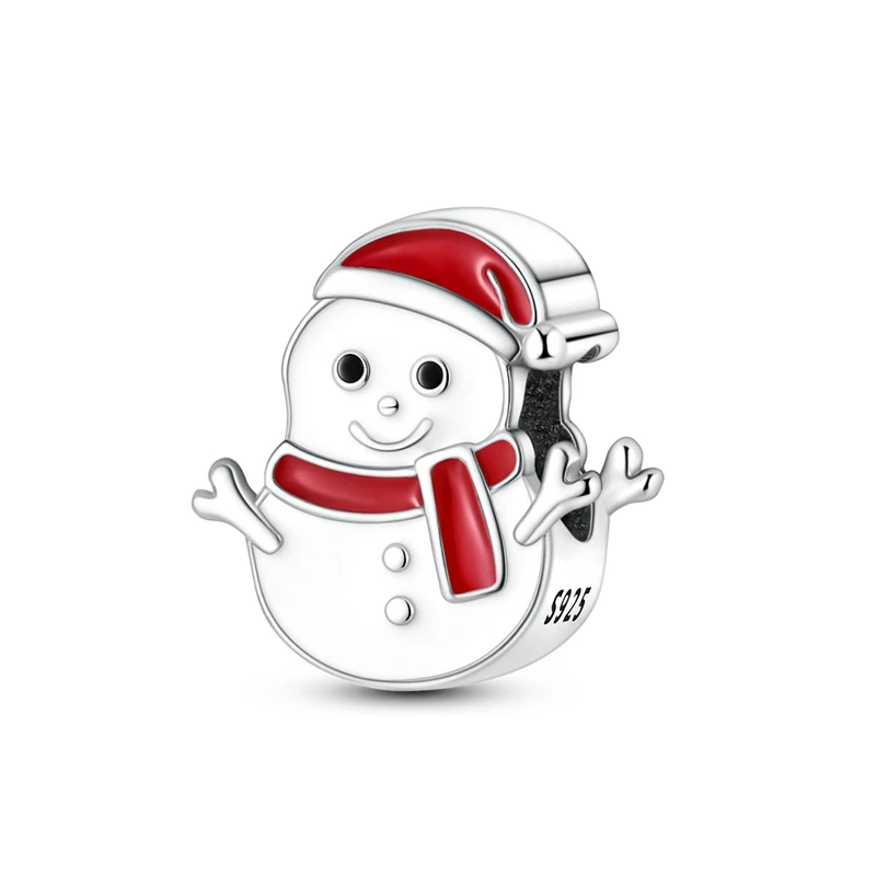 Snowman Charm Bead Santa Hat Scarf Winter Xmas Blessing Dangle Bead 925 Sterling Silver Fit DIY Bracelet Jewelry Christmas Gift