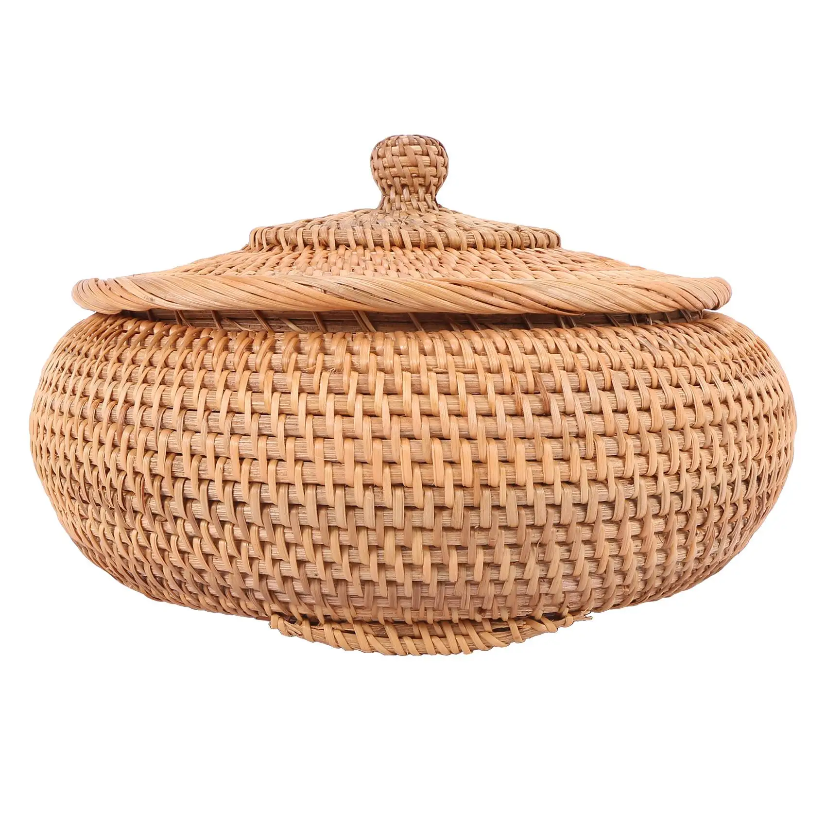 

Rattan Boxes with Lid Hand-Woven Multi-Purpose Wicker Tray with Durable Rattan Fiber Round 11 Inch Diameter