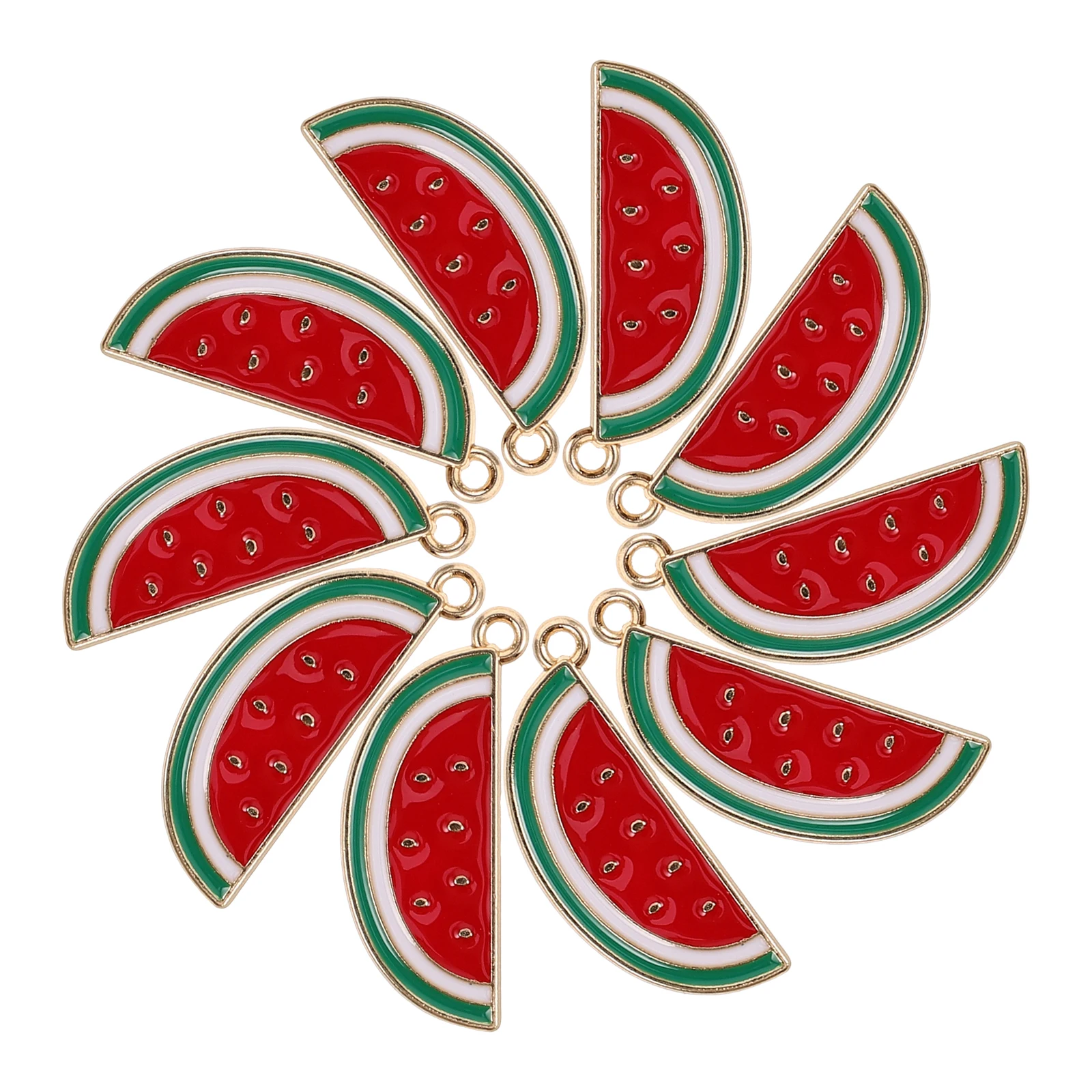 10 Pcs 수박 펜던트 과일 댕글 참 장식 목걸이 귀걸이에 대한 아연 합금 에나멜