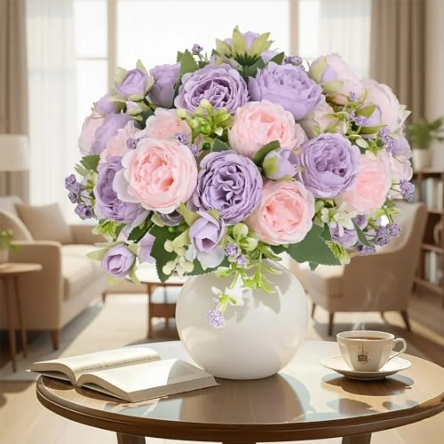 

Peonies Artificial Flowers 12 Bundles Pink Flowers Bouquet Lifelike Silk Fake Peonies with Stems for Home Table Centerpieces We