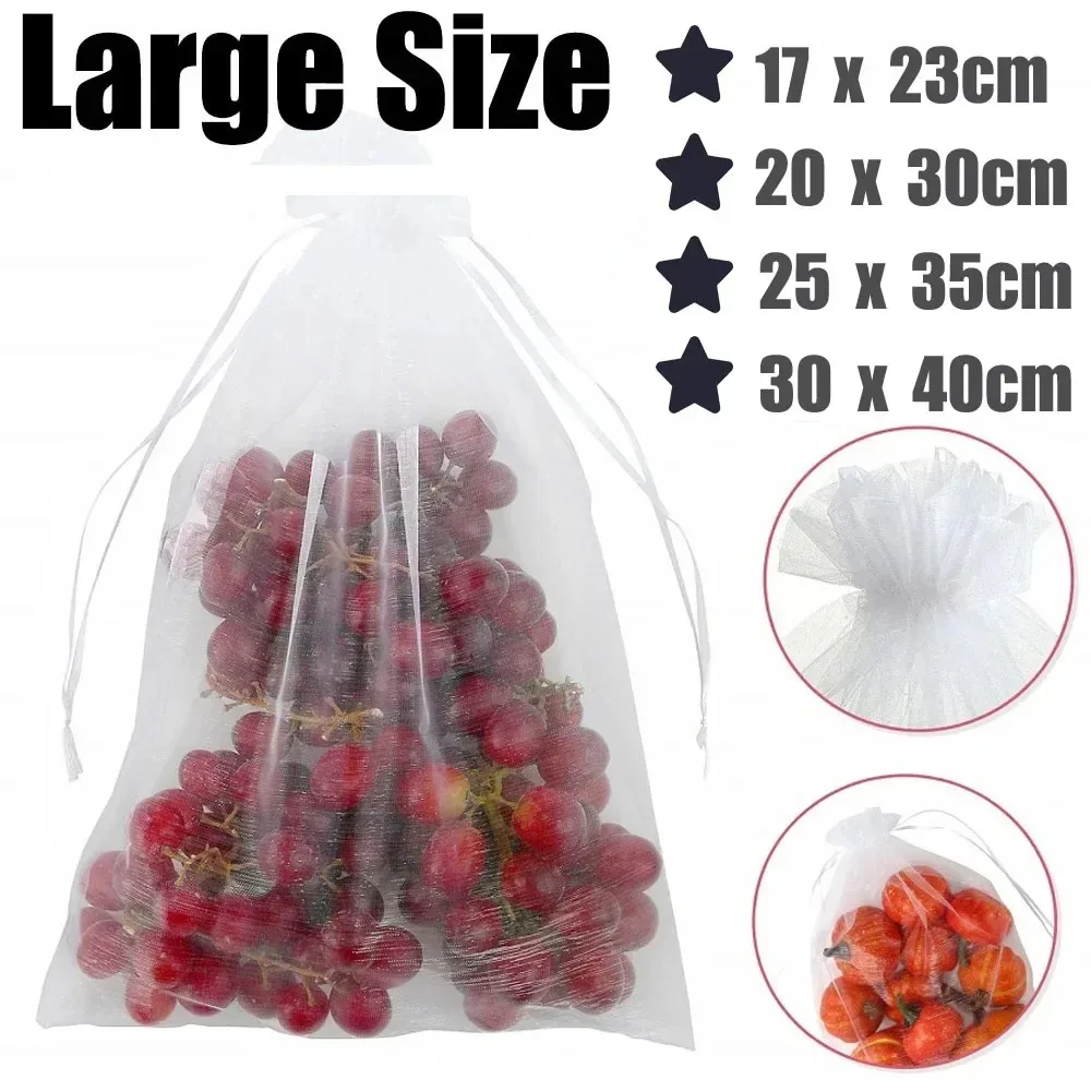 100PCS Large Fruit Grape Protection Bags Pest Control Anti-Bird Garden Netting Mesh Bag Grape Vegetable Agriculture Grow Bags