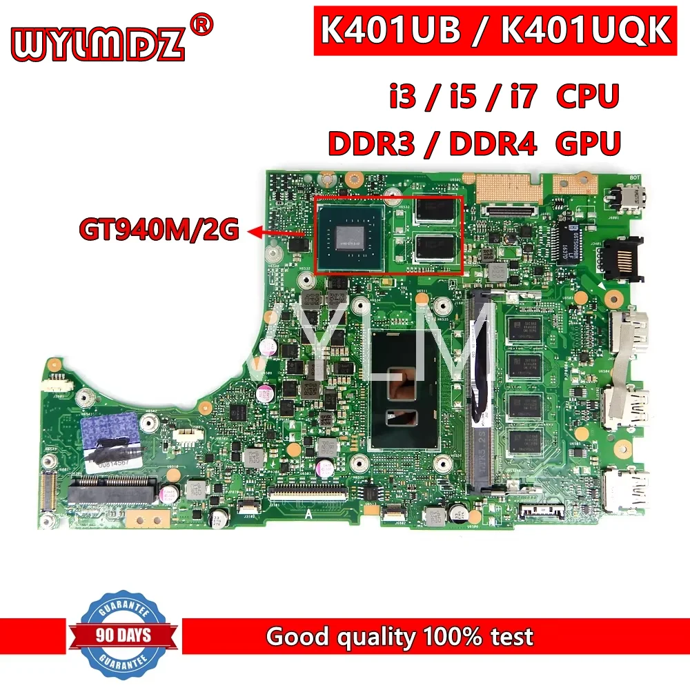 K401UQK Laptop Motherboard For Asus K401U A401UB K401UQ K401UB K401UQK Mainboard With i3/i5/i7 CPU GT940M/2G 4GB RAM Test OK