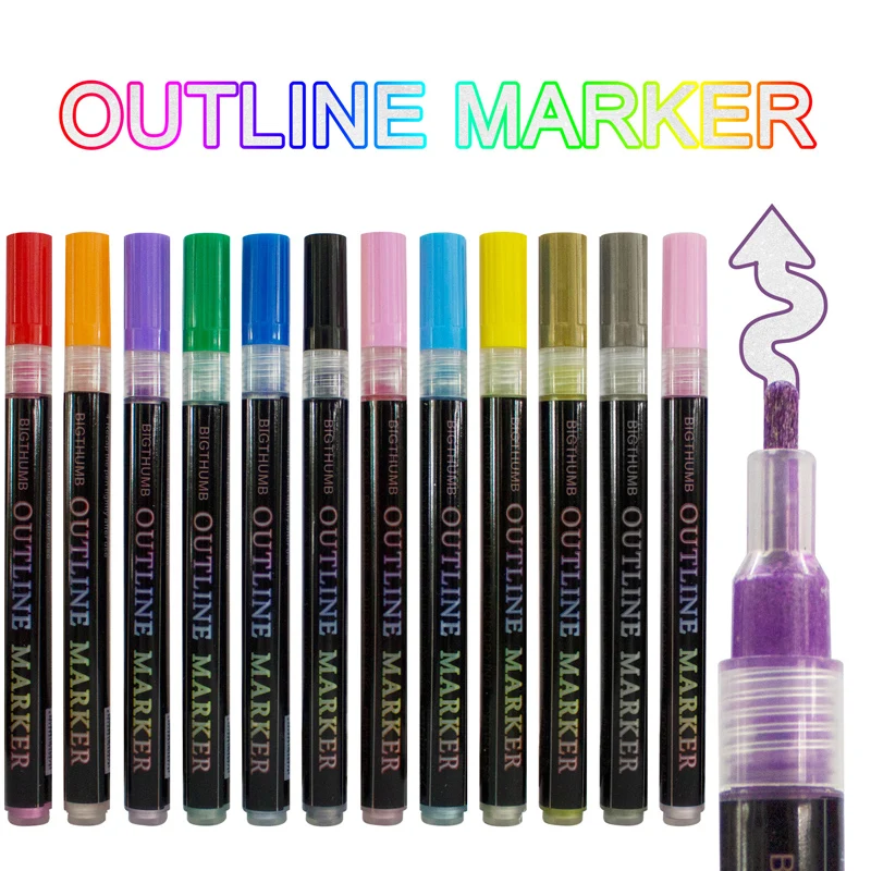 8/12 Colors/Set Double Line Outline Art Pen Fluorescent Glitter Art Marker Pens for Card Making, Birthday Greeting,Painting