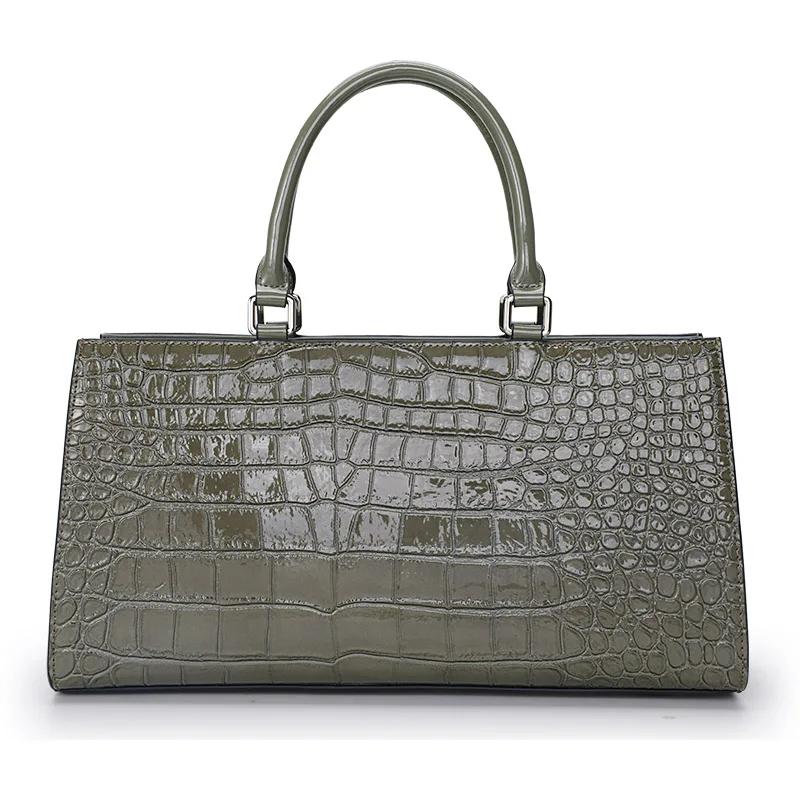 Aidrani  Trendy crocodile patterned women\'s large capacity handbag, made of cowhide material, with a gray square bag