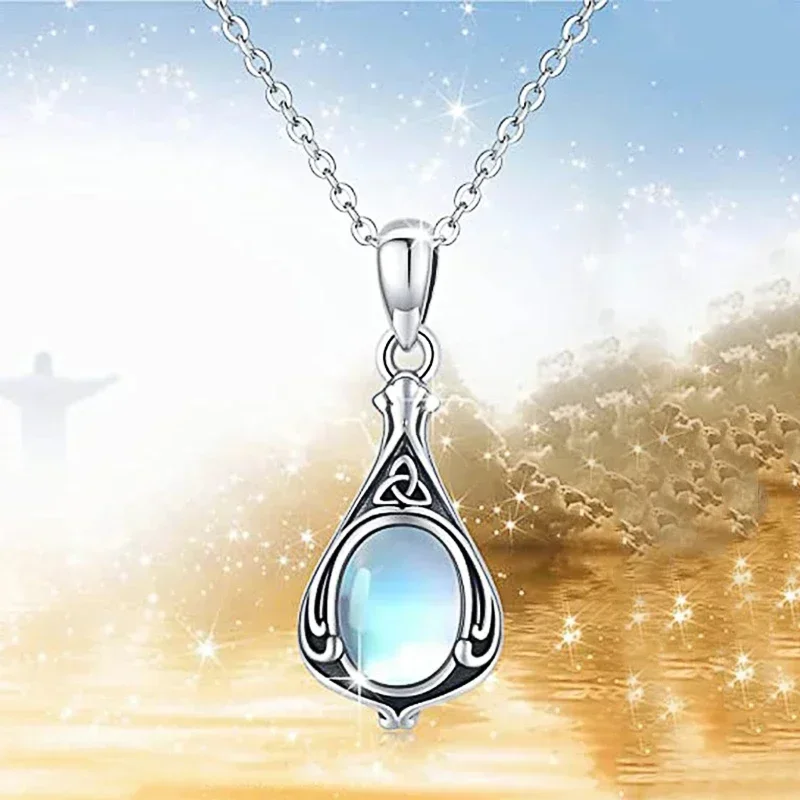 Oval Blue Imitation Opal Pendant Necklace for Women Wedding Party Aesthetic Female Neck Accessories Fashion Lady Jewelry