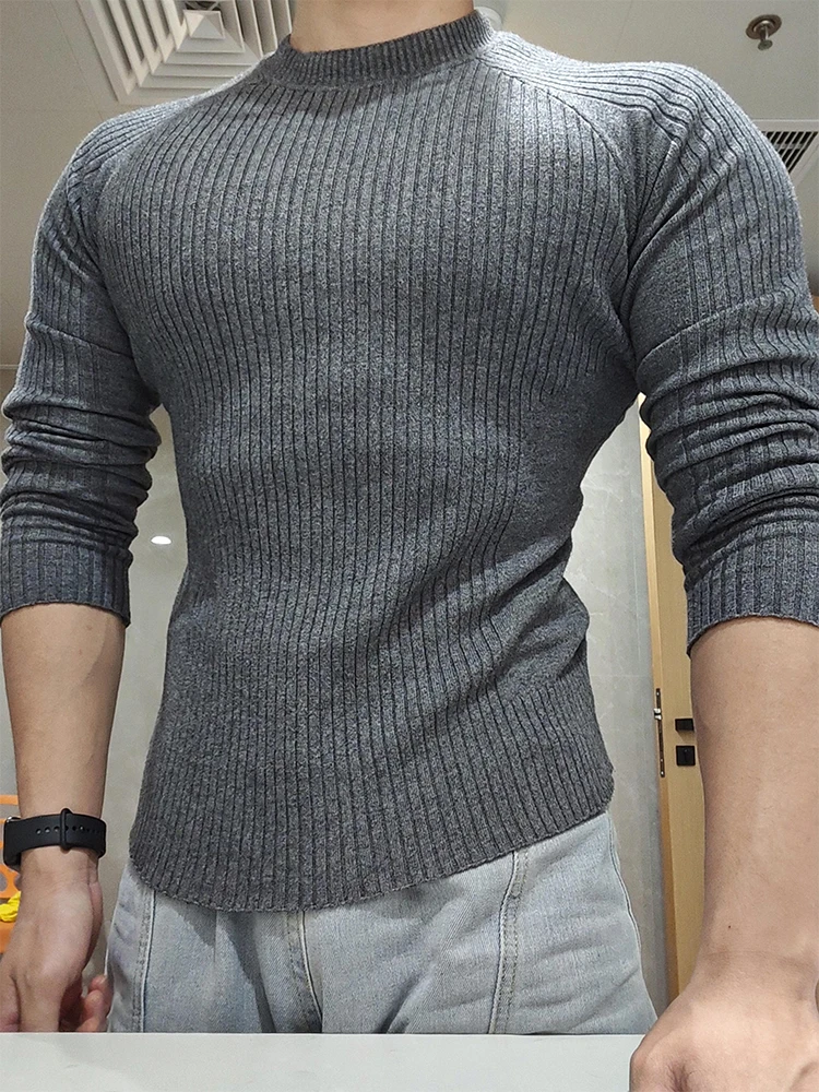 

Мужской зимний вязаный свитер Deep ey American Style: облегающий спортивный лонгслив для фитнеса, базовый слой