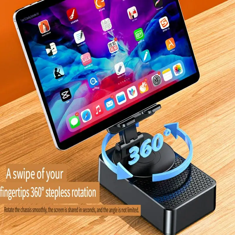 حامل هاتف محمول، مكبر صوت بلوتوث، بنك طاقة، قرص U 3 في 1، دوران سطح المكتب 360 درجة، قابل للطي والتمدد، كسول
