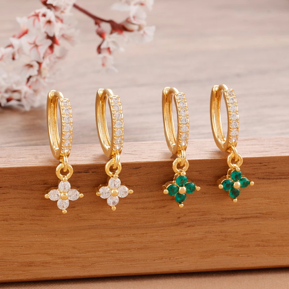 Pendientes colgantes pequeños de acero inoxidable de lujo, pendientes colgantes de flor de circonia de cristal, joyería hipoalergénica para mujer