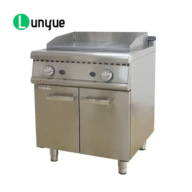 Commercial Gas Flat Top Grill with 2/3 Griddle and 1/3 Grooved Plate Tower Height Design Baking Pan with Storage Cabinet for