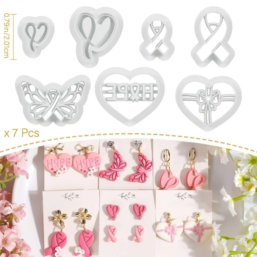 7Pcs Awareness Ribbon Polymer Clay Cutters Set Heart Butterfly HOPE Molds for Polymer Clay DIY Earrings Jewelry Making Tools