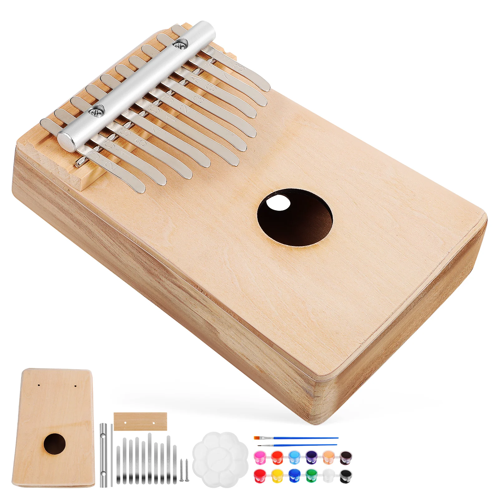 

Wooden Thumb Piano Kalimba for Kids Beginners Small Portable DIY Paint Set Premium Structure Metal Keys Musical Notes Travel