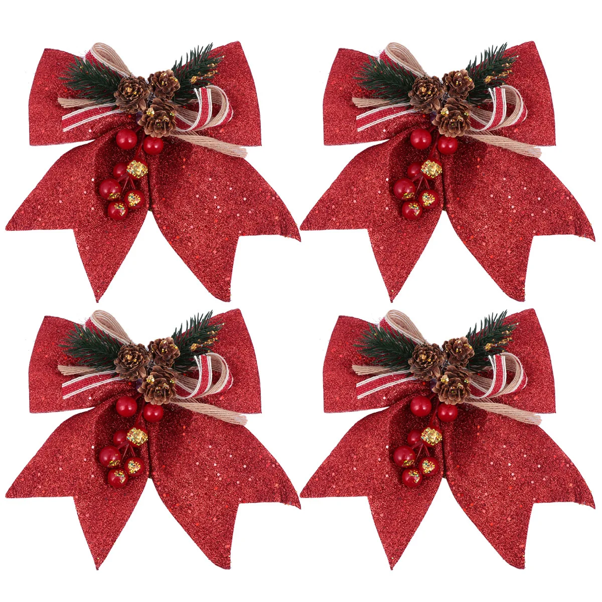 

4Pcs Christmas Tree Decoration Glitter Pine Cone Bow Stylish Hanging Ornaments for Holiday Home Office Christmas Bow Decoration
