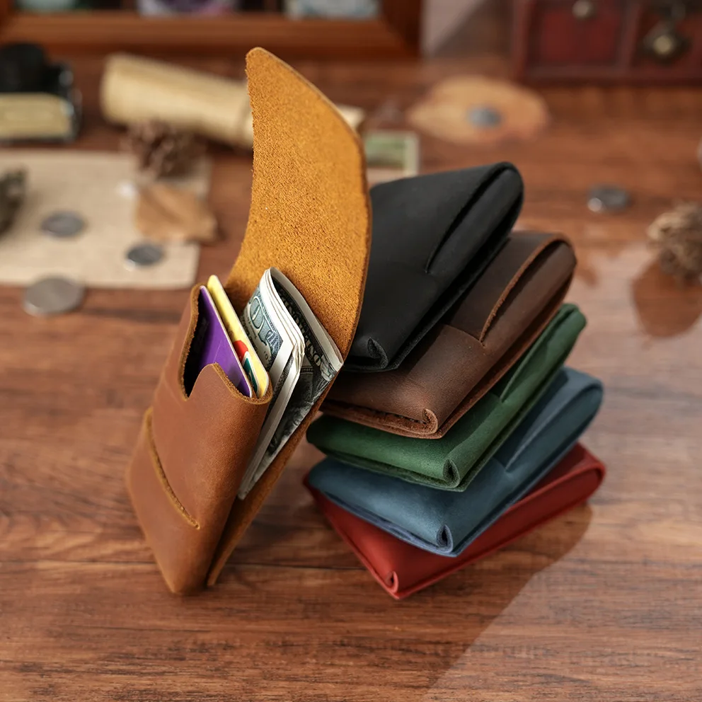 

Handmade Crazy Horse Full-Grain Leather Card Holder - Vintage European Style Slim Wallet (60×95×20mm, 45g) RFID Blocking