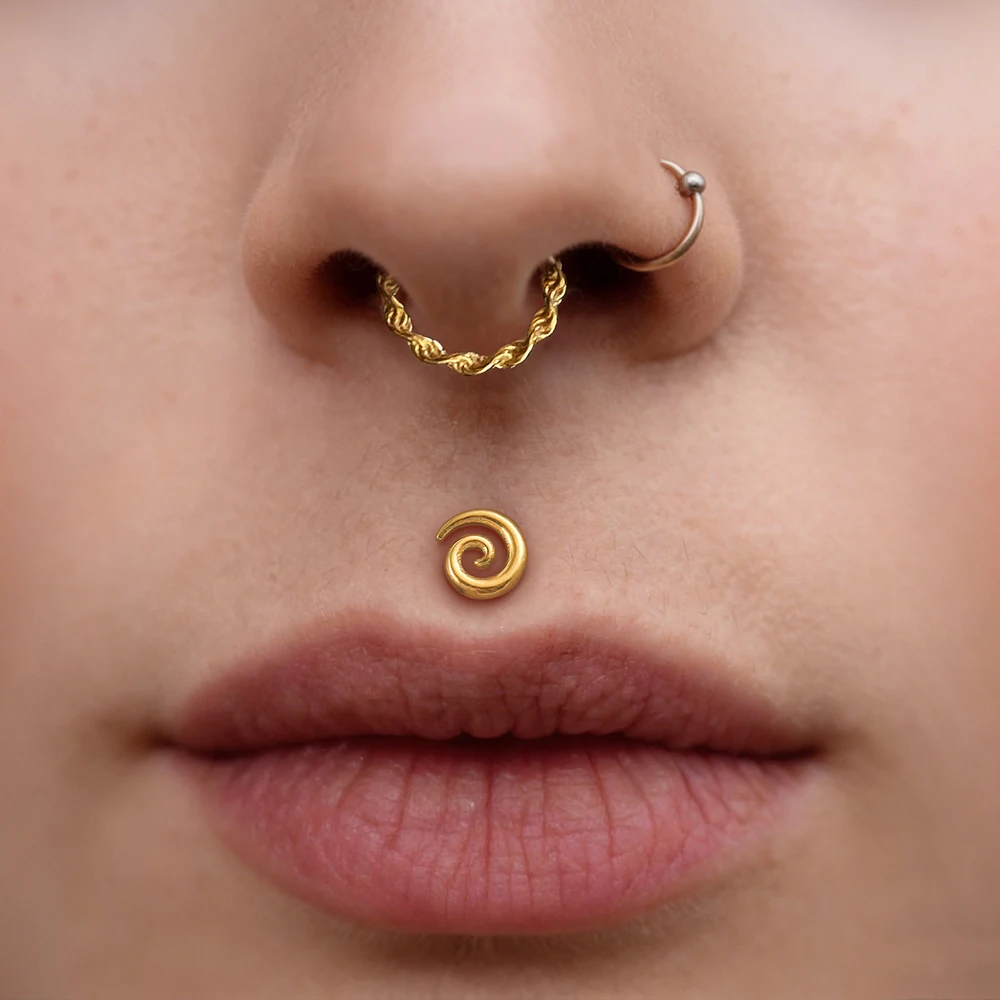 Casvort 1PC ASTM F136 Titanium Spiral Labret Stud Push-in Internal Thread Lip Ring Swirl Earring Cartilage Piercing Jewelry