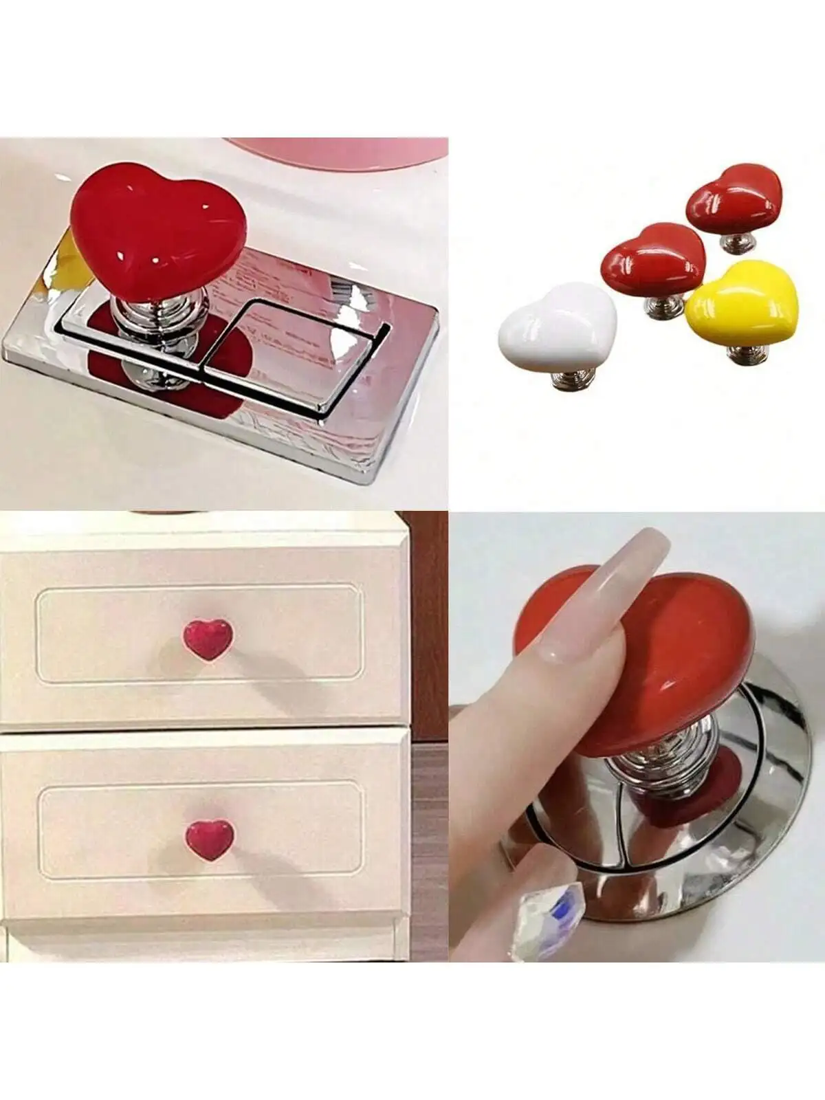 1pc Solid Heart-Shaped Toilet Pusher, Creative Bathroom Button Assistant, Fashionable Drawer Handle, Suitable For Wardrobes, Dra