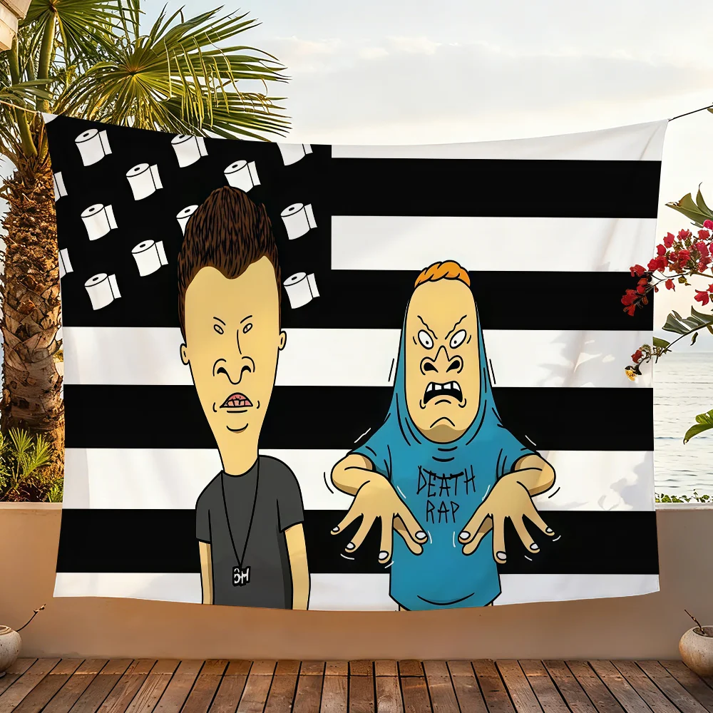Cartoon B-Beavis and Butt-Head-S flag For Garden Party Living Room Home Wall Decor Banner Bedroom Outdoor Tapestry