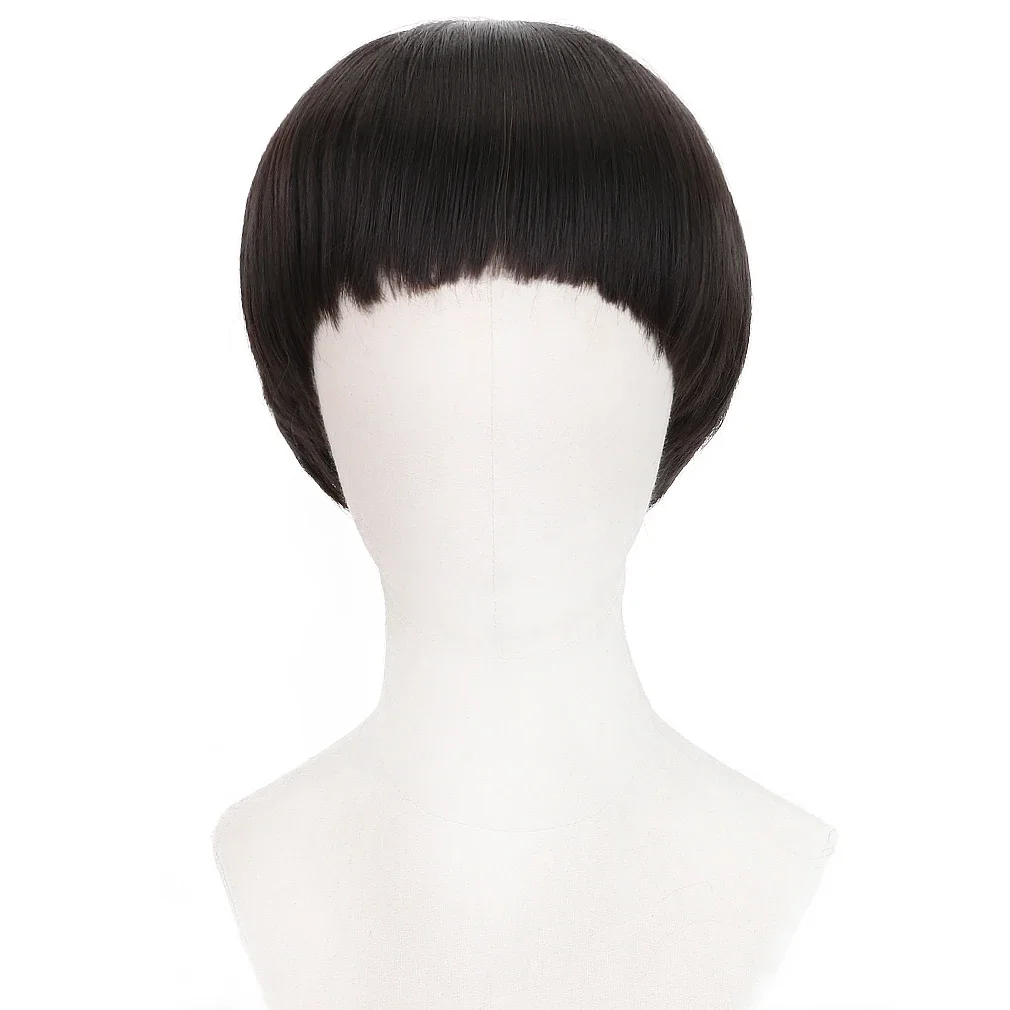 Black Short Spock Cosplay Wig 1960s Men Synthetic Bowl Cut Mushroom Hair Wigs for Anime Costume Halloween Party