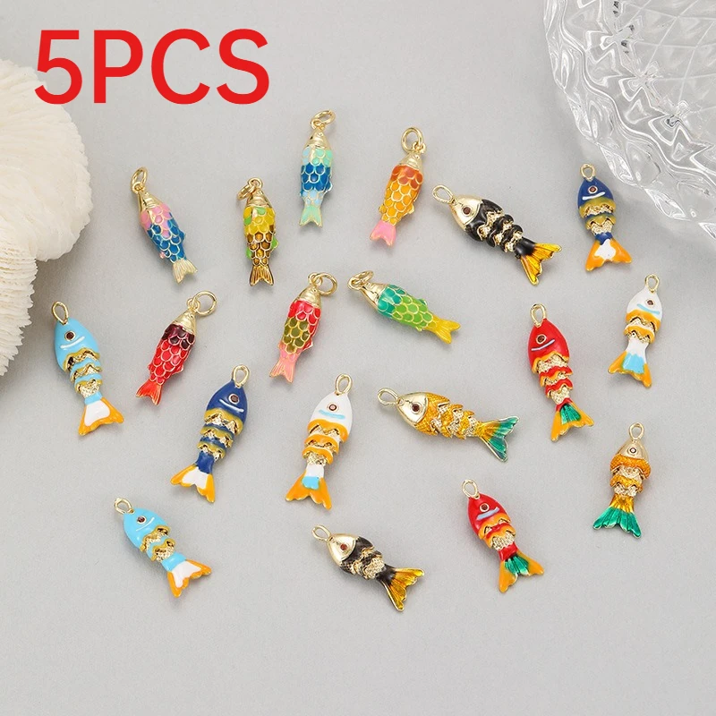 

5Pcs Colorful Enamel Carp Pendants Copper Plated Minimalist Charms DIY Handmade Necklace Jewelry Findings