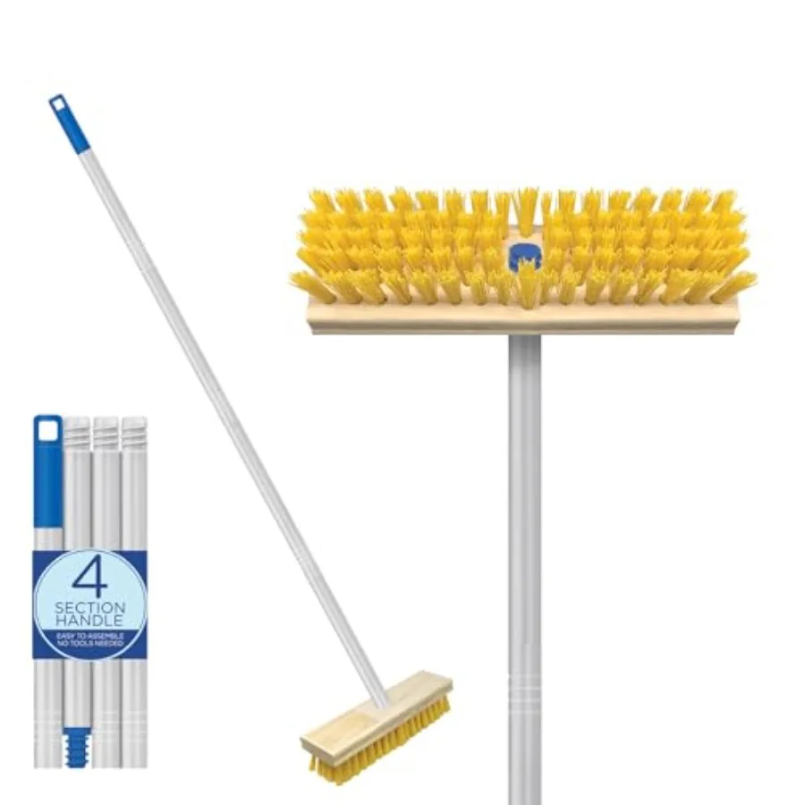 

Deck Scrub Brush Outdoor Broom Durable Bristles Remove Dirt Grime Grout Leaves Snow on Patios Decks Wet or Dry 1 Pack
