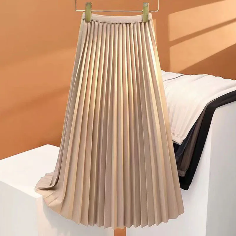 

Spring Summer New Temperament Pleated Skirt Drape High Waist Long Fashion Slim Joker Solid Color Half-Length Comfortable Skirt