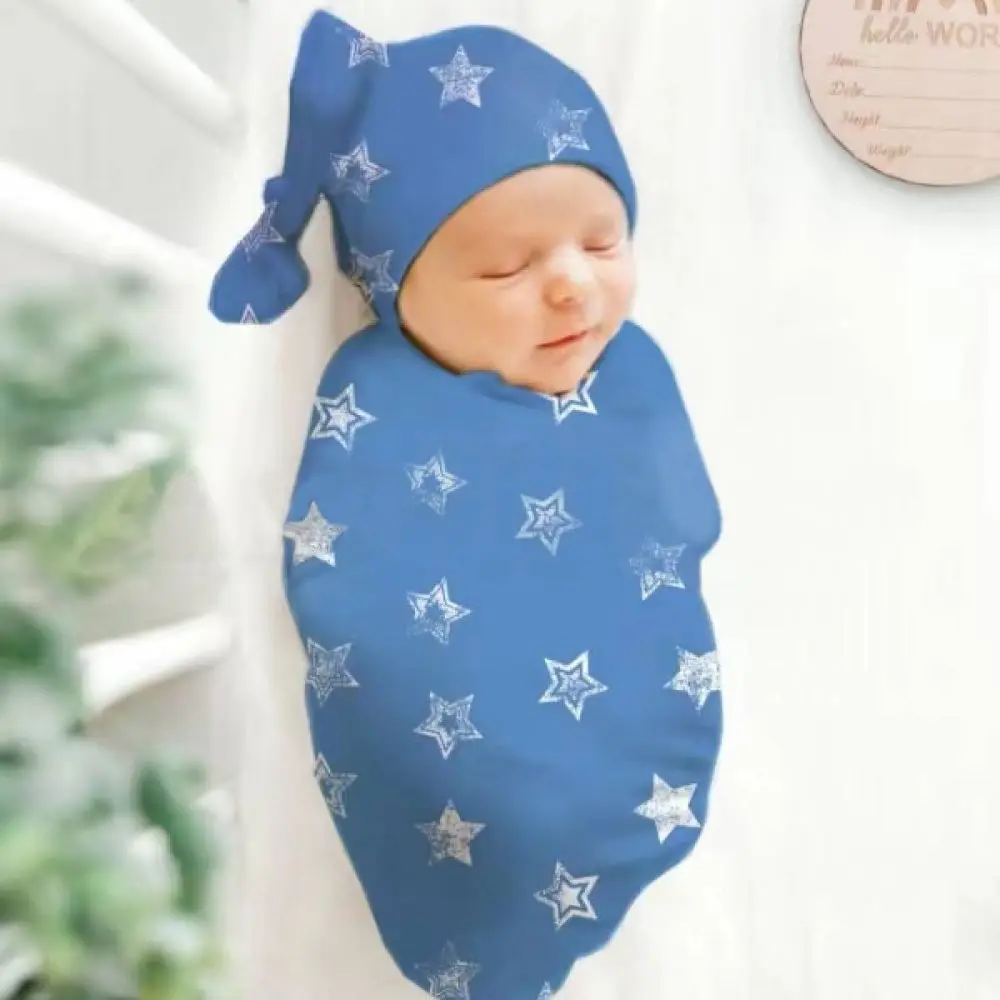 

High Quality Casual Newborn Swaddle Blanket Elastic Anti Jump Baby Wrap Headband Printed Infant Baby Bodysuit