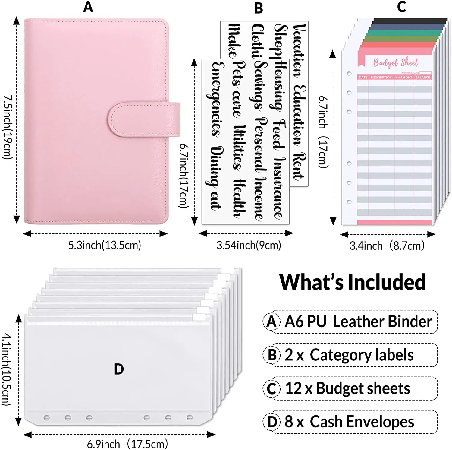 A6 Orçamento Binder com dinheiro Envelopes e Despesa Folhas Orçamento, Money Saving