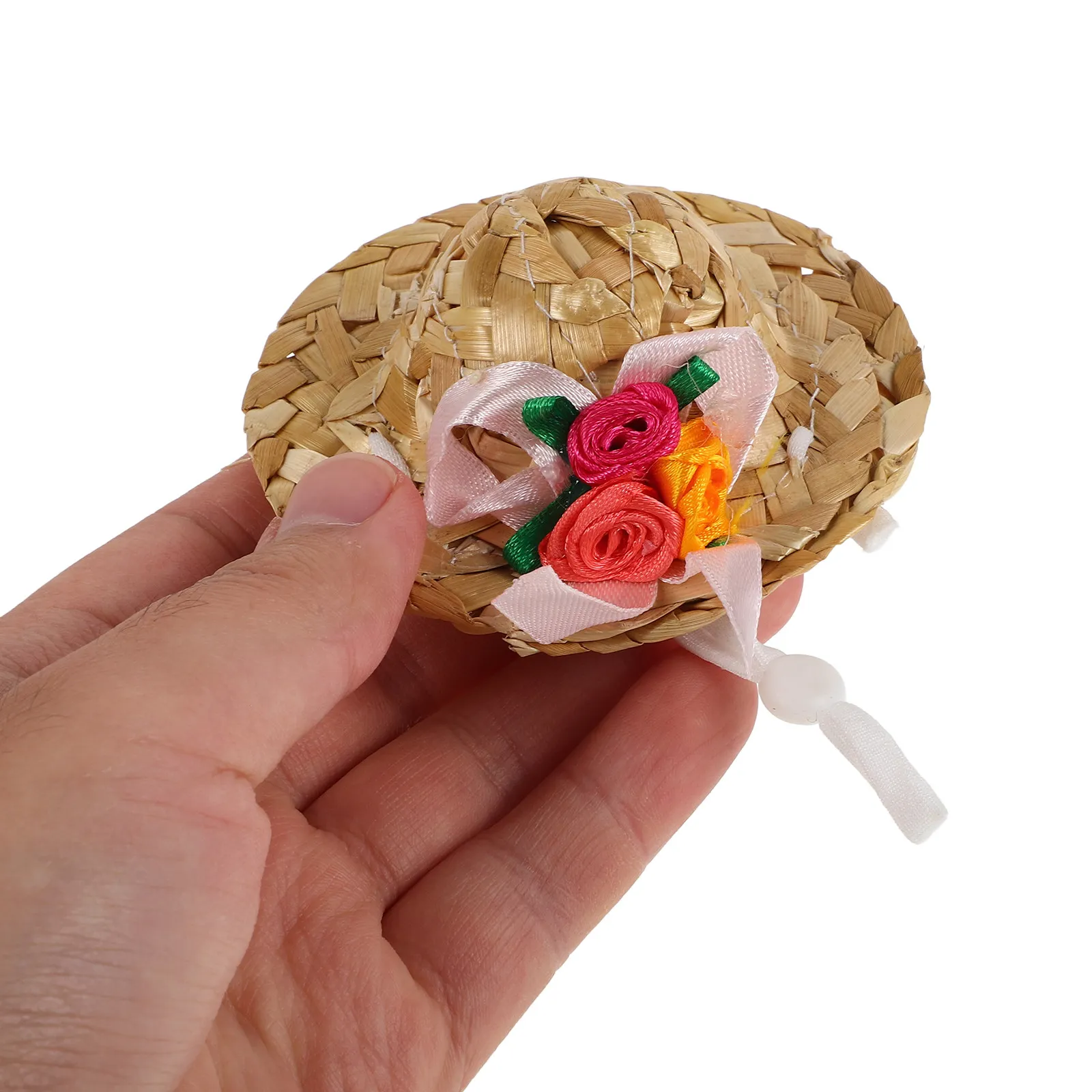 Topi Jerami Mini 6Cm Topi Jerami Hewan Peliharaan Kecil Lucu Tali Dapat Disesuaikan untuk Anjing Kucing Chihuahua Anak Anjing Kelinci Kadal Sombrero